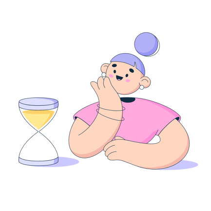 Woman Waiting and Looking at Hourglass
