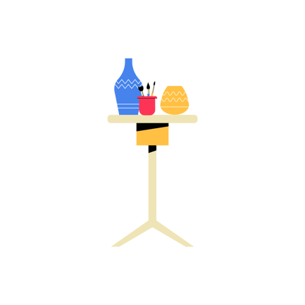 Flat Pottery Vases Illustration on Table