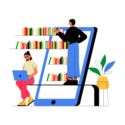E-Library Illustration of People and Books