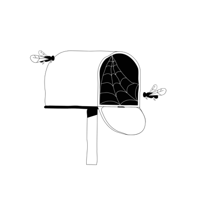 Empty Mailbox Illustration with Spiderweb and Flies