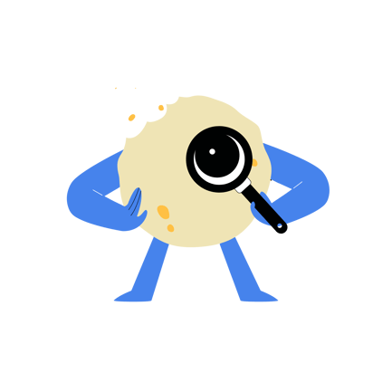 Cookie Character inspeccionando con lupa