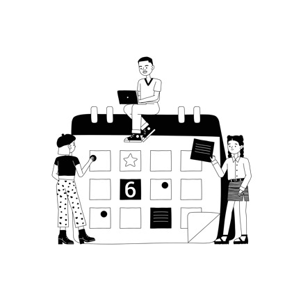 Busy Schedule Illustration with People and Calendar