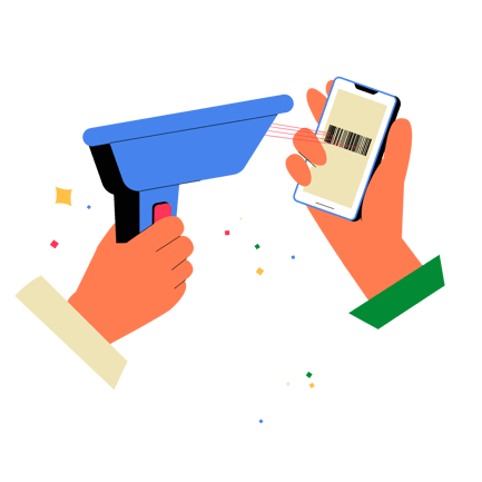 Flat Illustration of Barcode Scanner Scanning a Mobile Phone