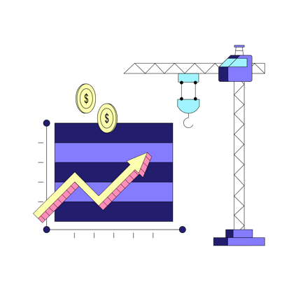Financial Recovery Illustration with Crane and Arrow