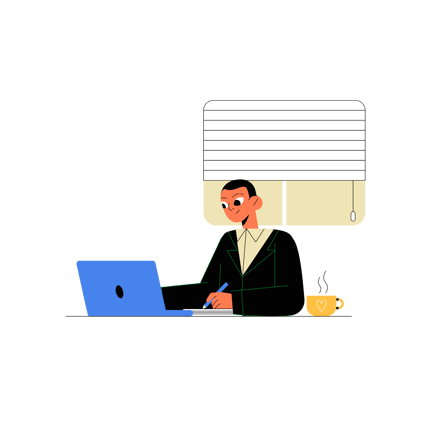 Online Studying Illustration of Man Working at Desk