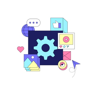 Social Media Algorithm Illustration with Gear Icon