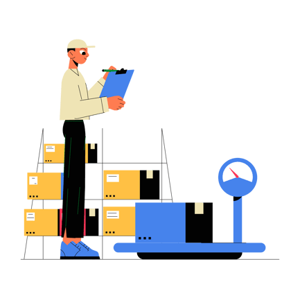 Flat Illustration of a Warehouse Worker with Boxes