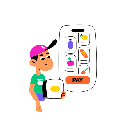 Mobile Grocery Shopping and Payment Illustration
