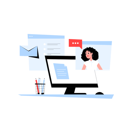 Online Communication with Woman on Computer Screen Animation