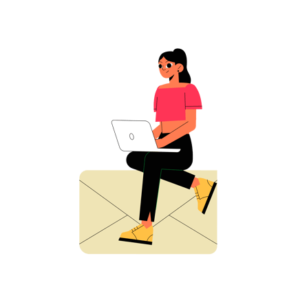 Woman Using Laptop Sitting on an Email Icon