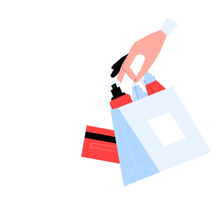 Beauty Products in Shopping Bag Duotone Illustration