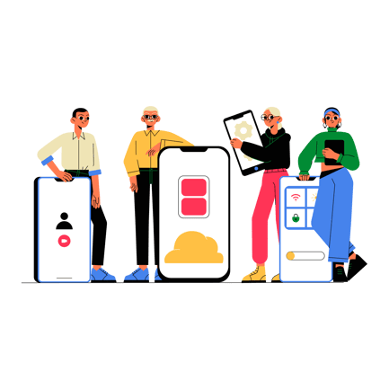 People Holding Smartphones and Tablets Illustration