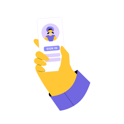 Hand Holding Phone with User Account Sign in Ui
