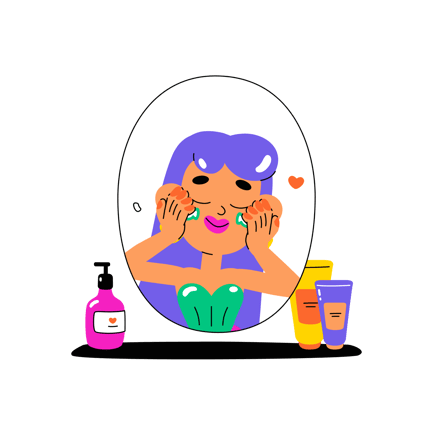 Cartoon Woman Doing Skincare Routine