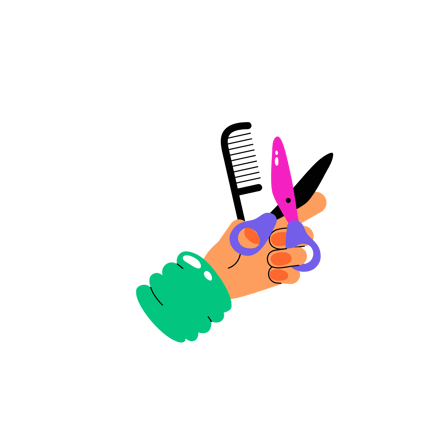 Hand Holding Hairdressing Kit Cartoon Style