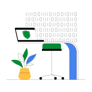 Binary System Illustration with Shield Icon