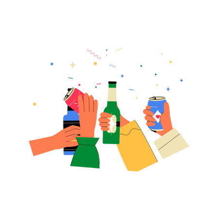 Illustration de boissons de fête avec des mains grillées