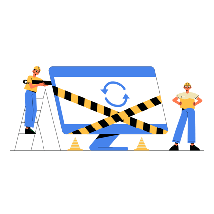 Flat Illustration of Workers Updating Computer System