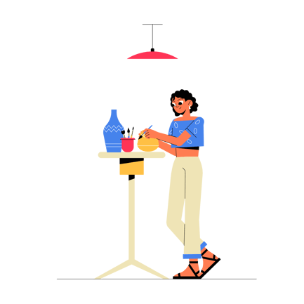 Woman Painting Ceramic Pottery Illustration