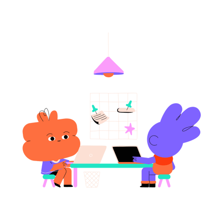 Bürotreffen mit Illustration von Zeichentrickfiguren