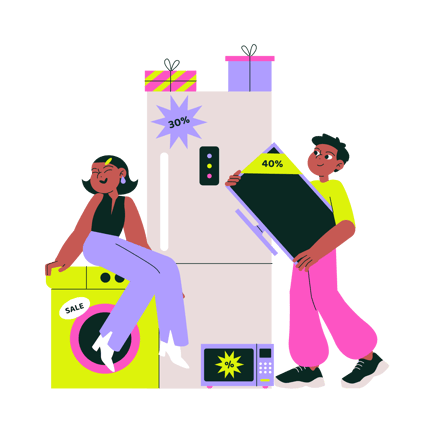 Electronics Sale Illustration with People and Appliances