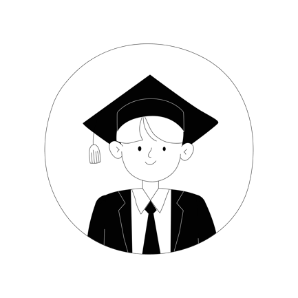 Line Art Illustration of a Graduate Student