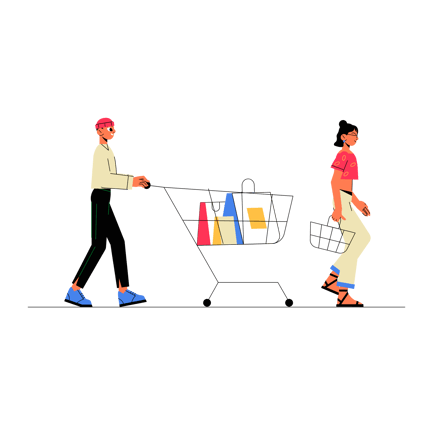 Customers Walking in a Shopping Line