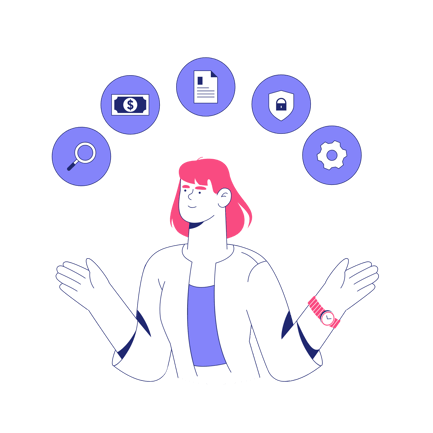 Businesswoman Juggling Business Icons Duotone Style