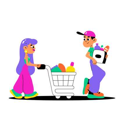 People Shopping for Groceries Illustration