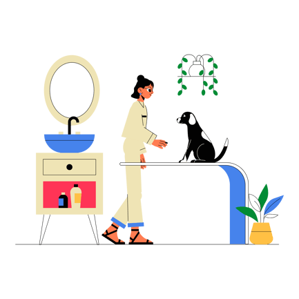 Canine Grooming Illustration in Flat Style