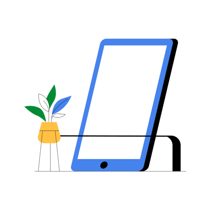 Ilustração de biblioteca virtual com tablet e livros