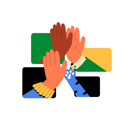 Des mains diverses donnant cinq animations