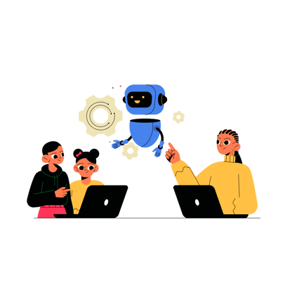 Robotics Course Illustration with Students and Robot