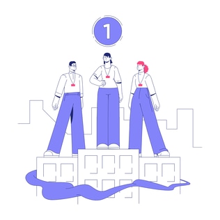 Startup Team Success on Podium Illustration