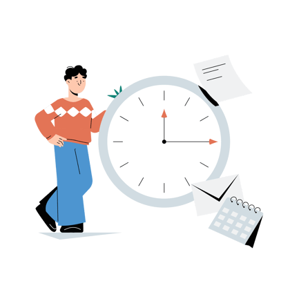 Man Managing Time with Clock Illustration
