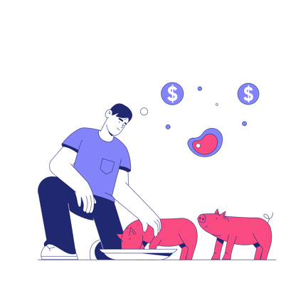 Man Feeding Pigs Duotone Illustration