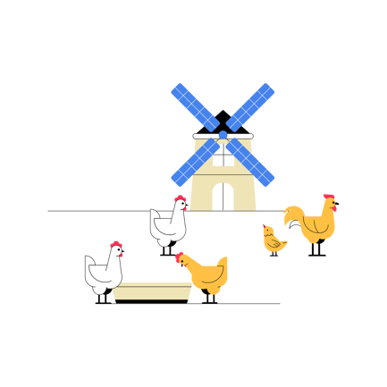 Animated Farm Chickens Foraging with Windmill