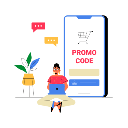 Flat Illustration of Woman Using Promo Code on Smartphone