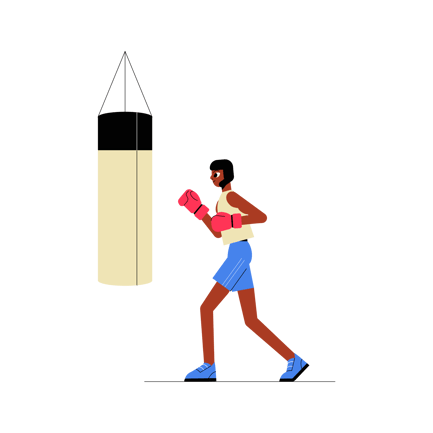 Treinamento animado de boxeador com saco de pancadas