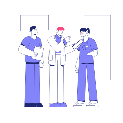 Doctors Discussing Patient Diagnosis Duotone Illustration