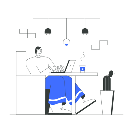 Man Working on Laptop in Cafe Illustration