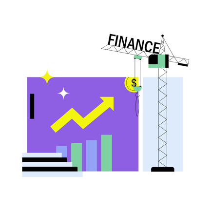 Financial Recovery Illustration with Crane and Growth Chart