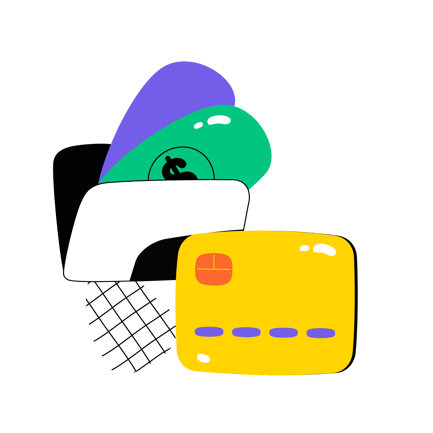 Cartoon Illustration of Credit Card and Wallet