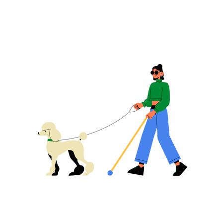 Blind Woman Walking with Poodle Illustration