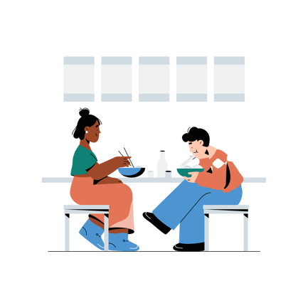 People Eating Noodles Flat Illustration