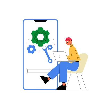 Application Settings Illustration with Person and Mobile Phone