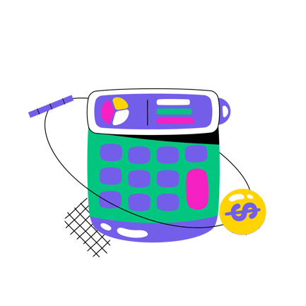 Cartoon Calculator with Coins Illustration