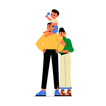 Illustration of a Young Family with a Child on Shoulders