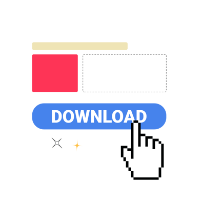 Flat Style Download Button with Hand Cursor Illustration