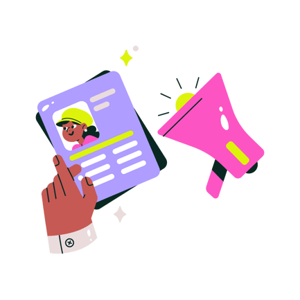 Cartoon Hand Selecting Job Candidate with Megaphone